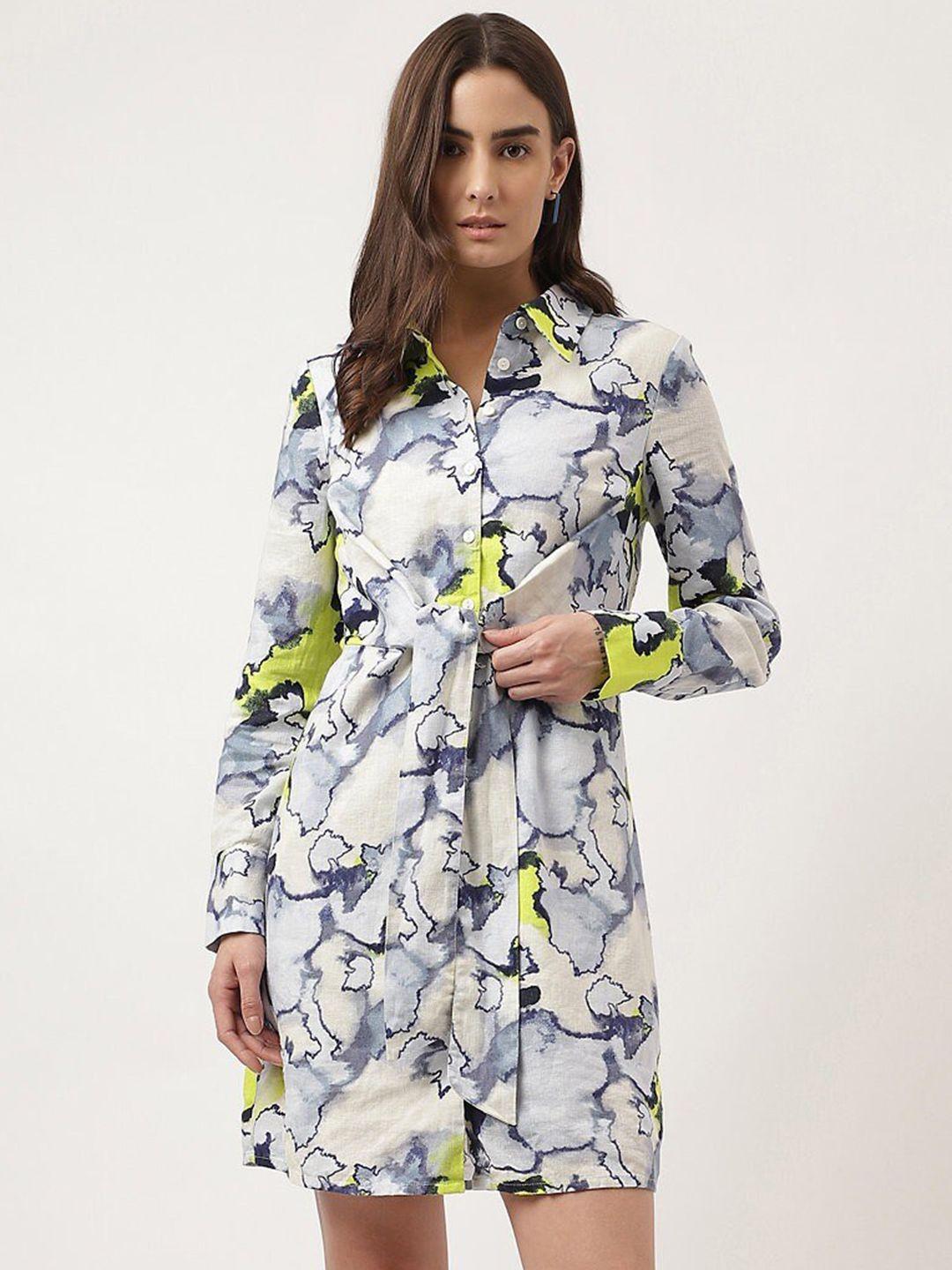 marks & spencer abstract printed cuffed sleeves shirt dress