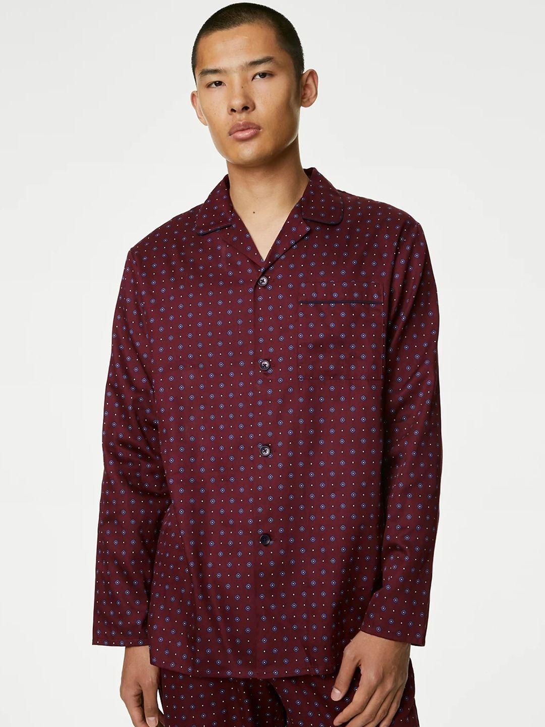 marks & spencer abstract printed lapel collar pure collar shirt with lounge pants