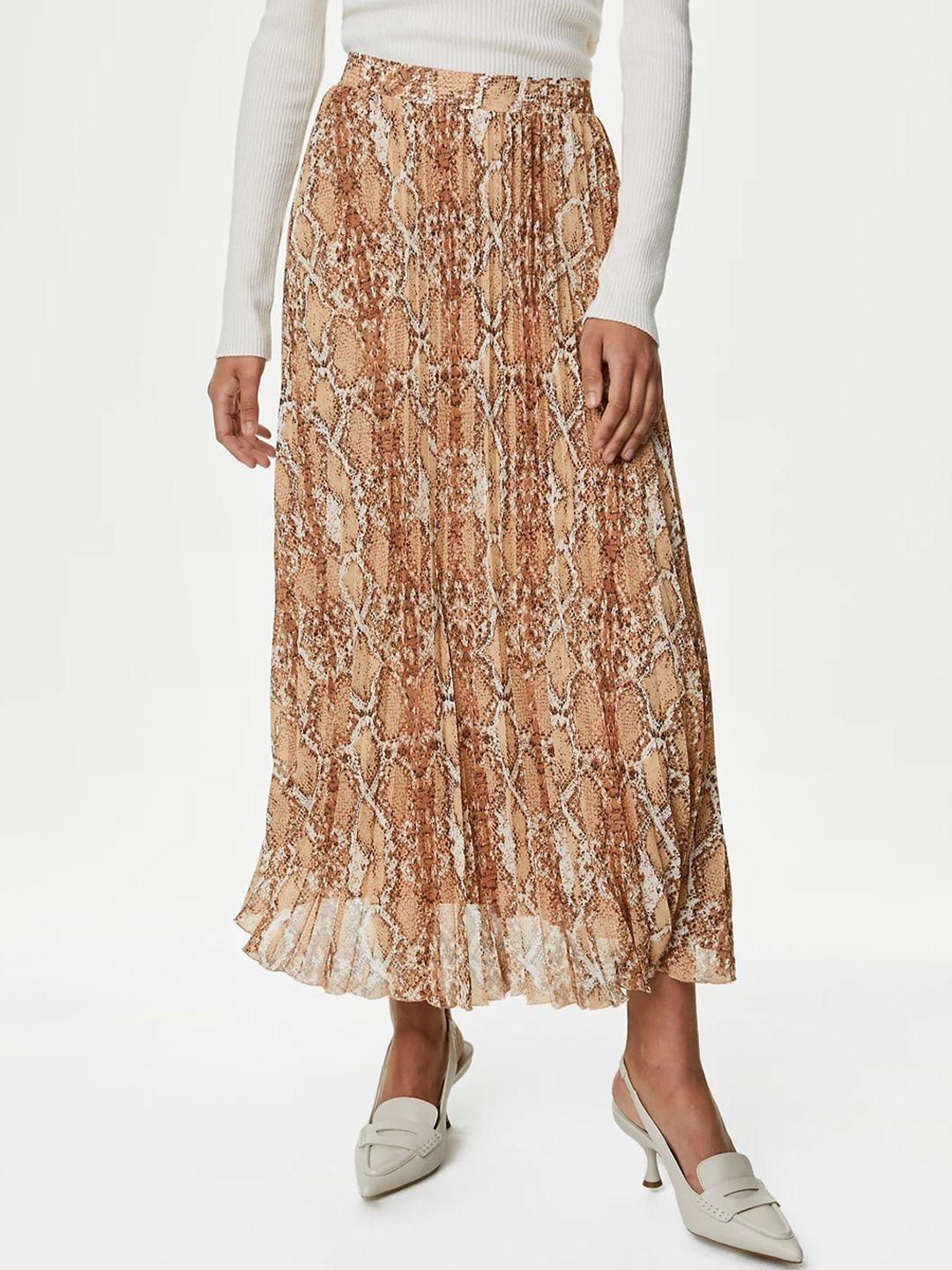 marks & spencer abstract printed pleated flared maxi skirt