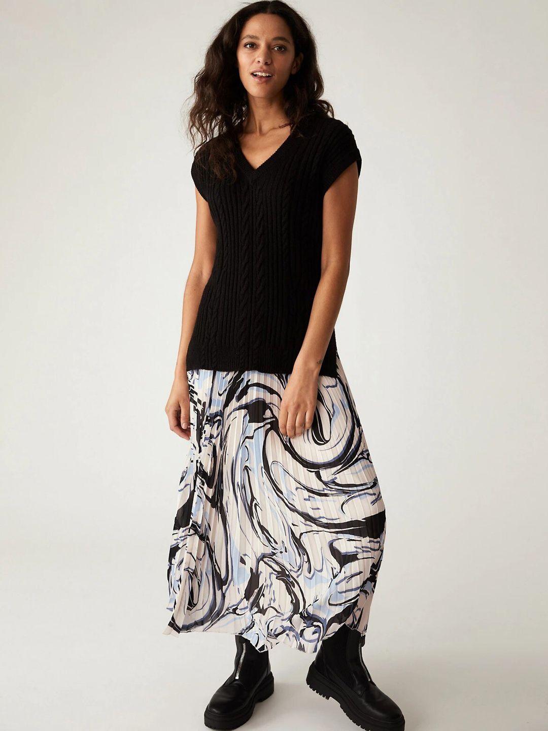 marks & spencer abstract printed pleated midi skirt