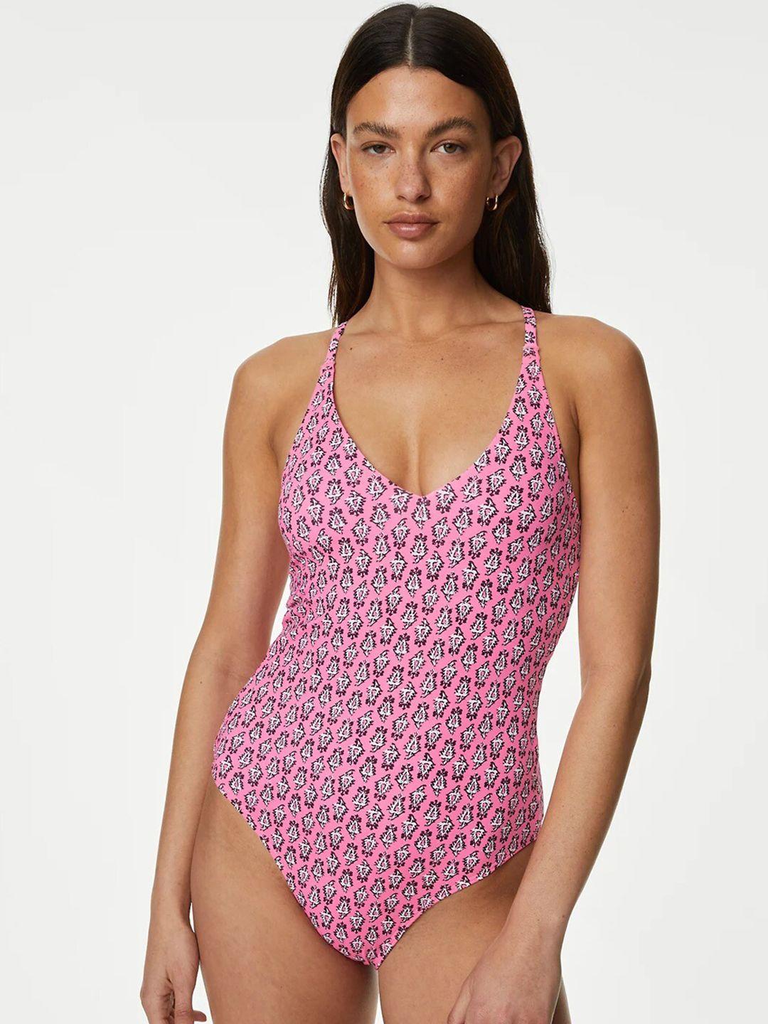 marks & spencer abstract printed v-neck medium coverage bodysuit