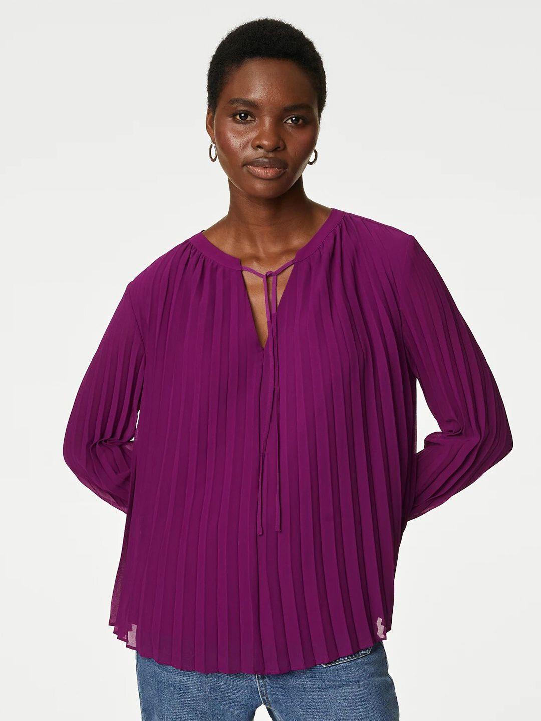 marks & spencer accordion pleated tie-up neck top