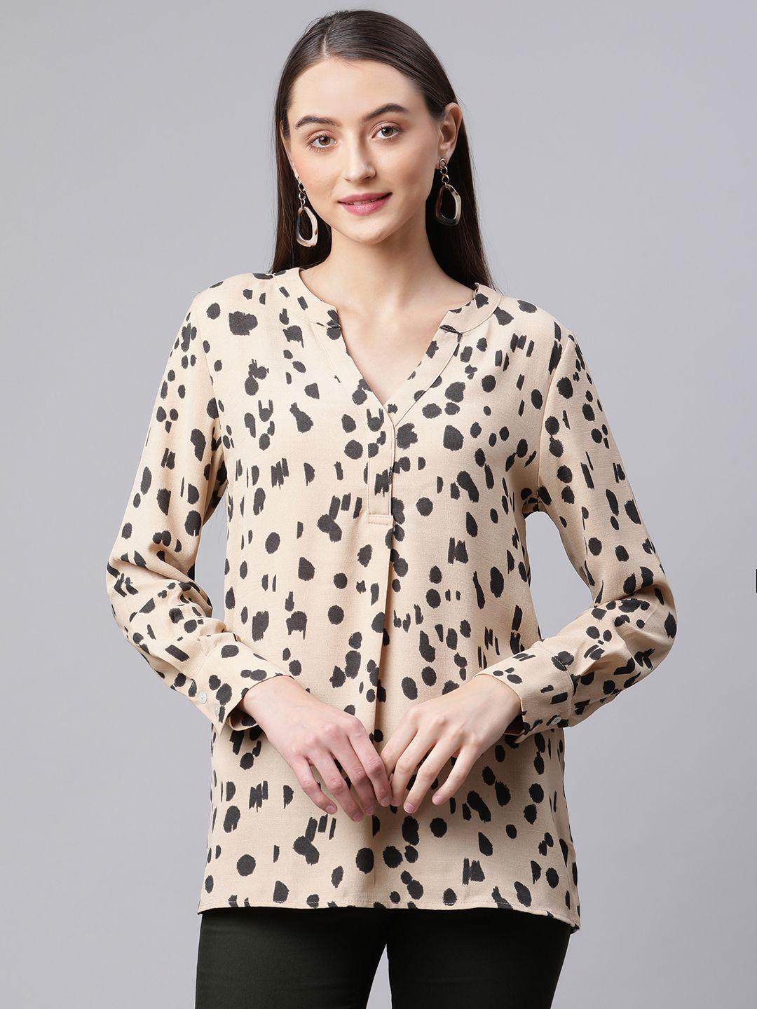 marks & spencer beige & black animal print top