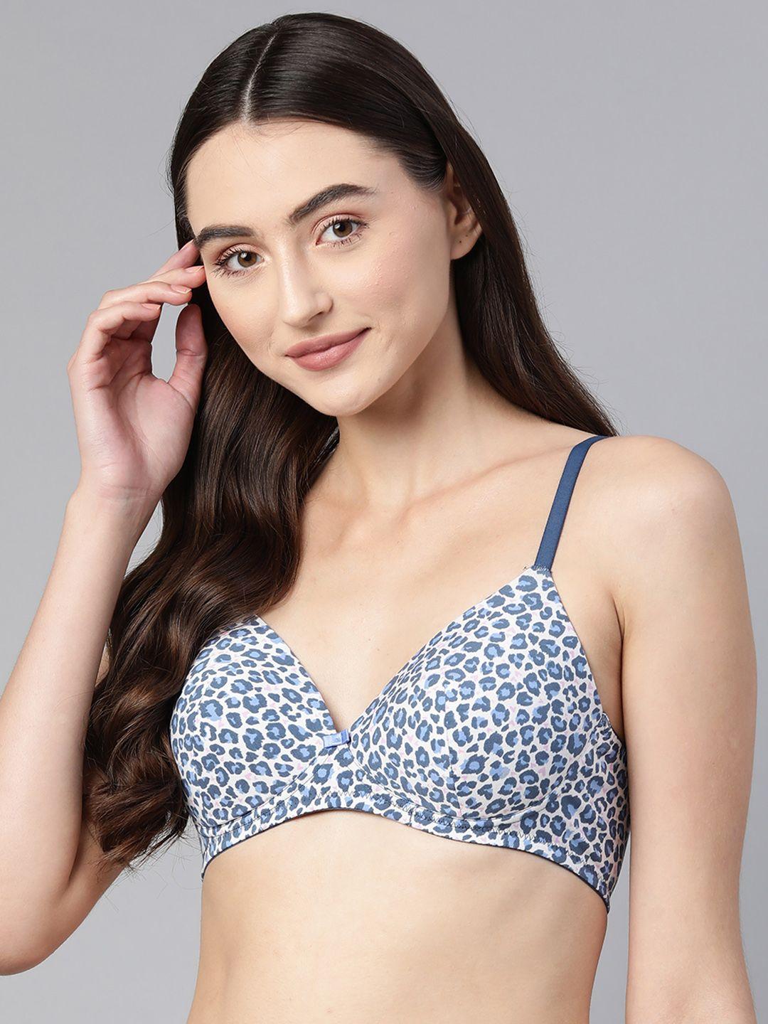 marks & spencer beige & blue abstract printed underwired bra
