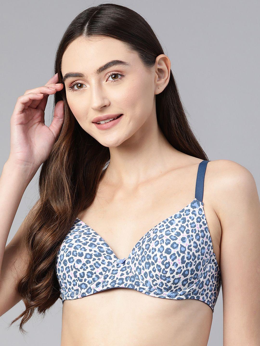 marks & spencer beige & blue abstract underwired lightly padded bra