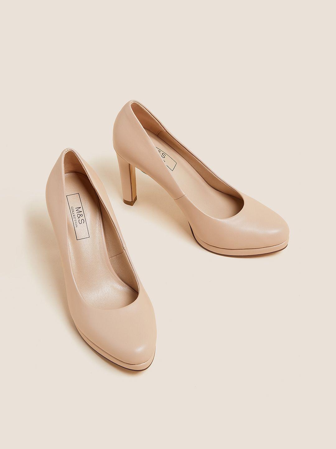 marks & spencer beige round toe pumps