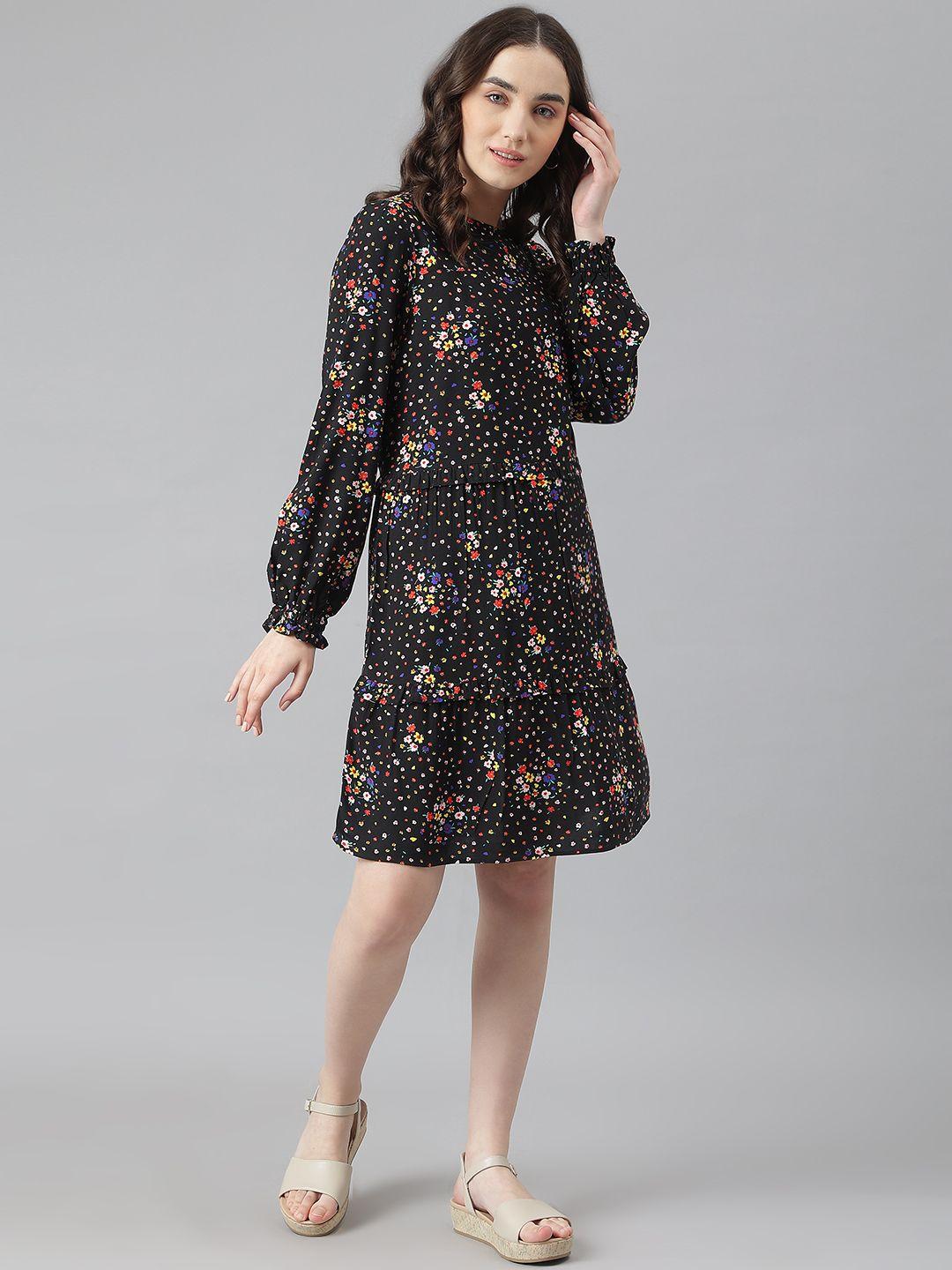 marks & spencer black floral a-line dress