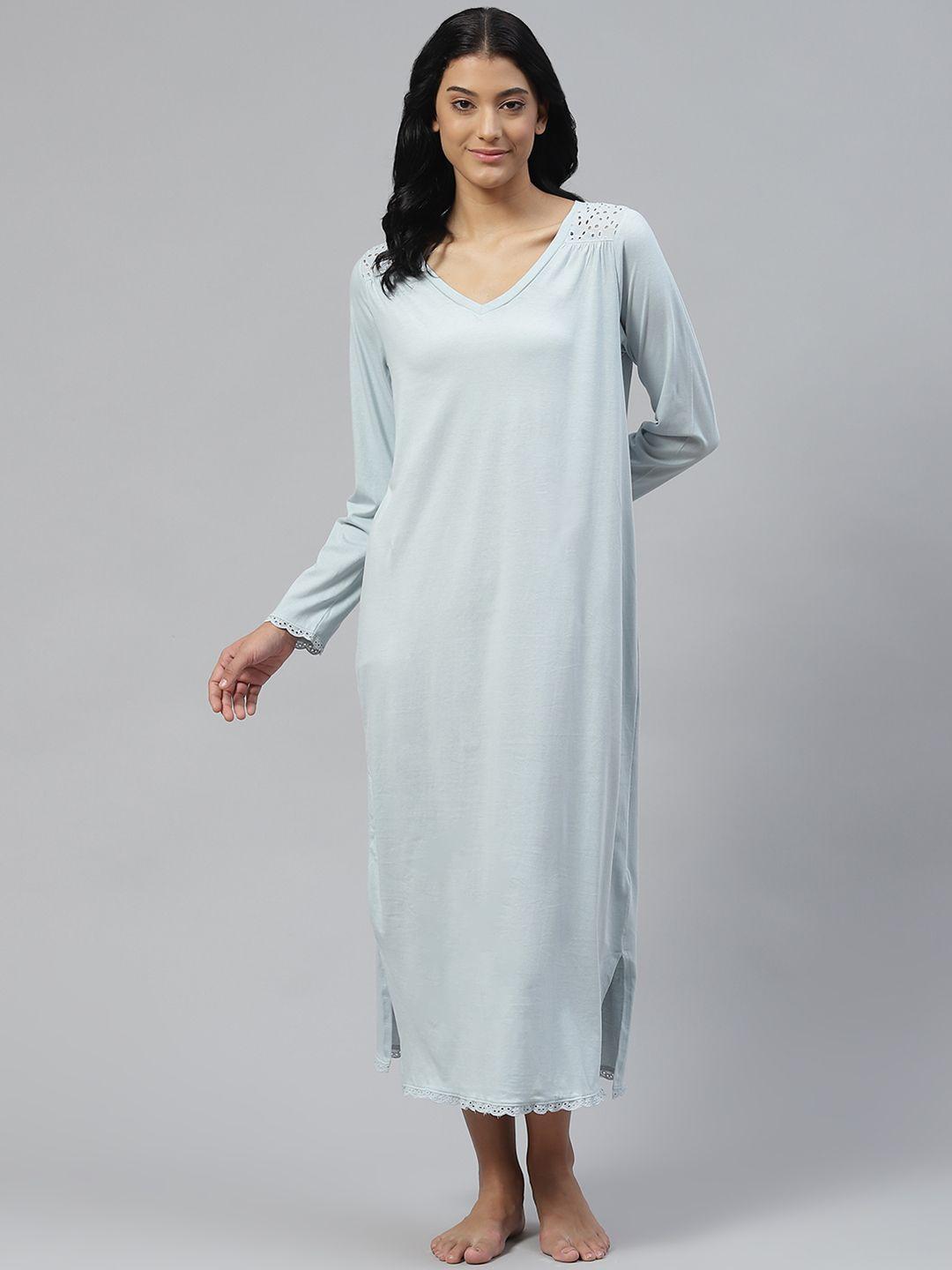 marks & spencer blue pure cotton solid maxi nightdress