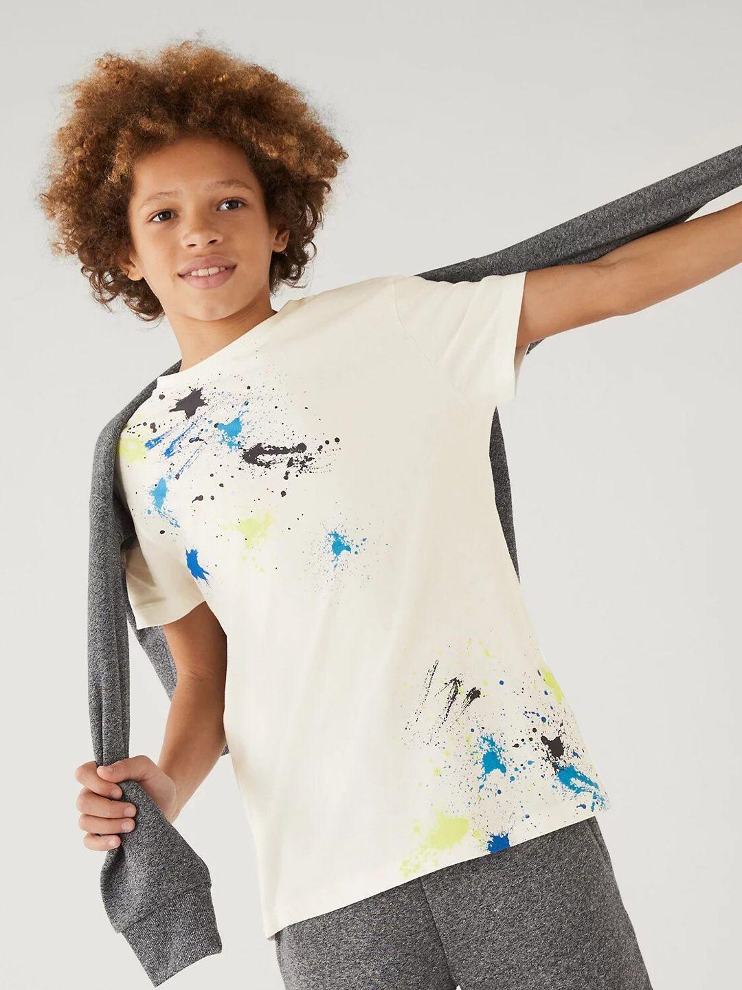 marks & spencer boys abstract printed round neck cotton regular t-shirt