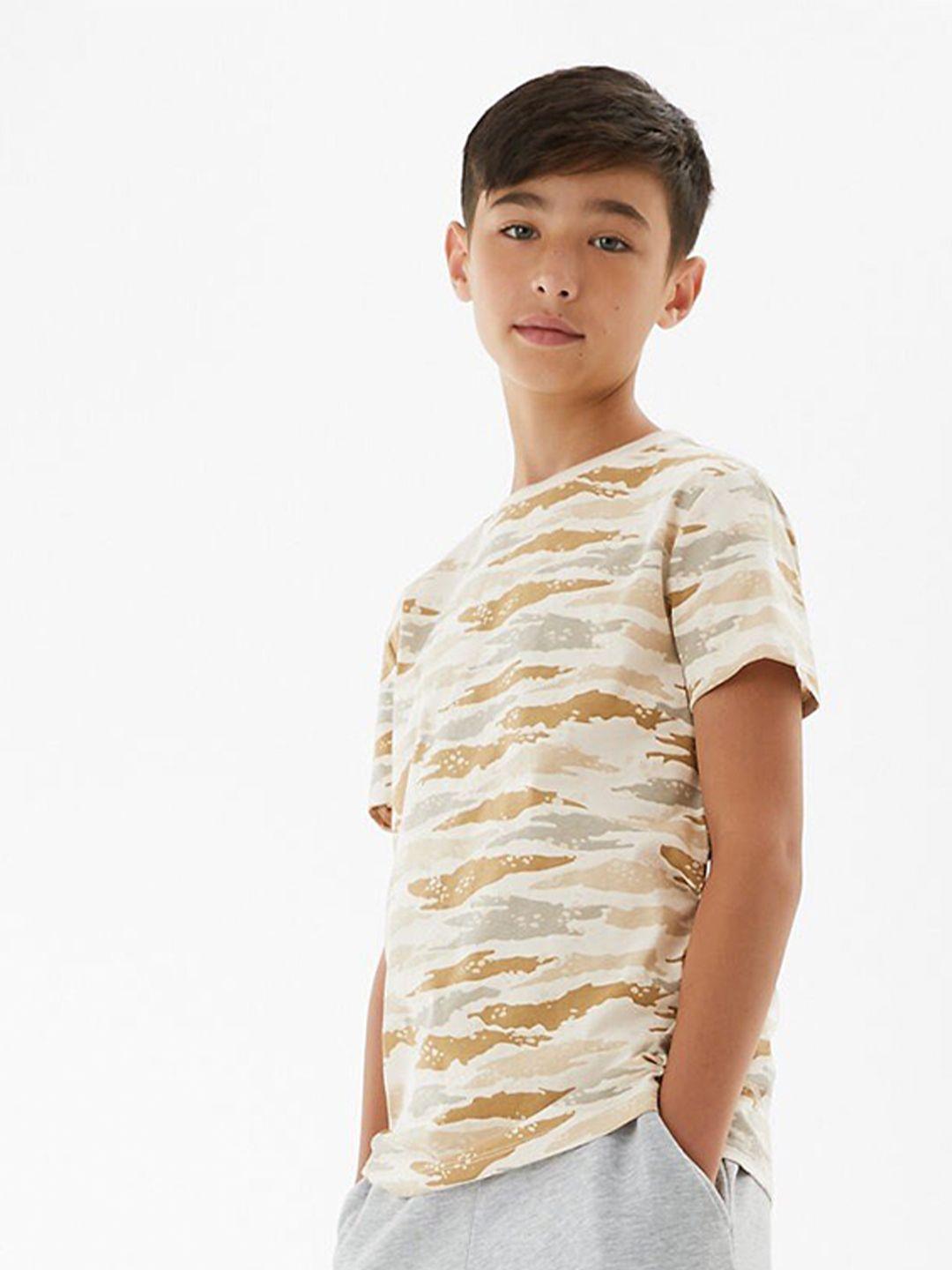 marks & spencer boys beige & grey abstract printed cotton t-shirt