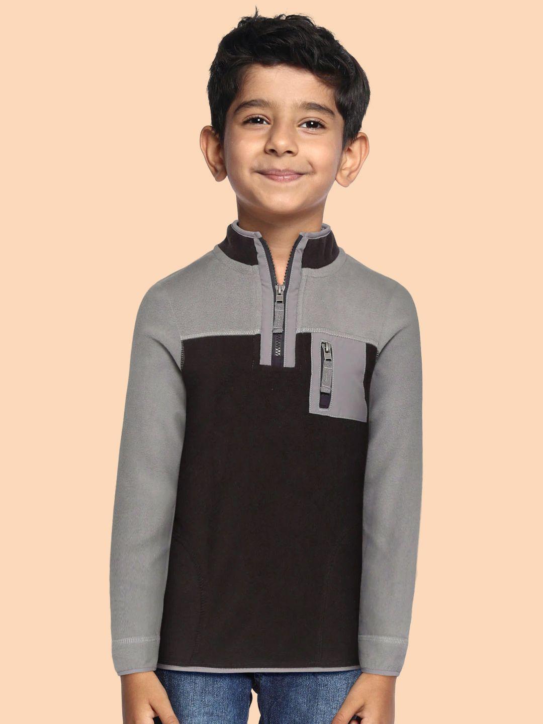 marks & spencer boys black & grey colourblocked half zipper sweatshirt