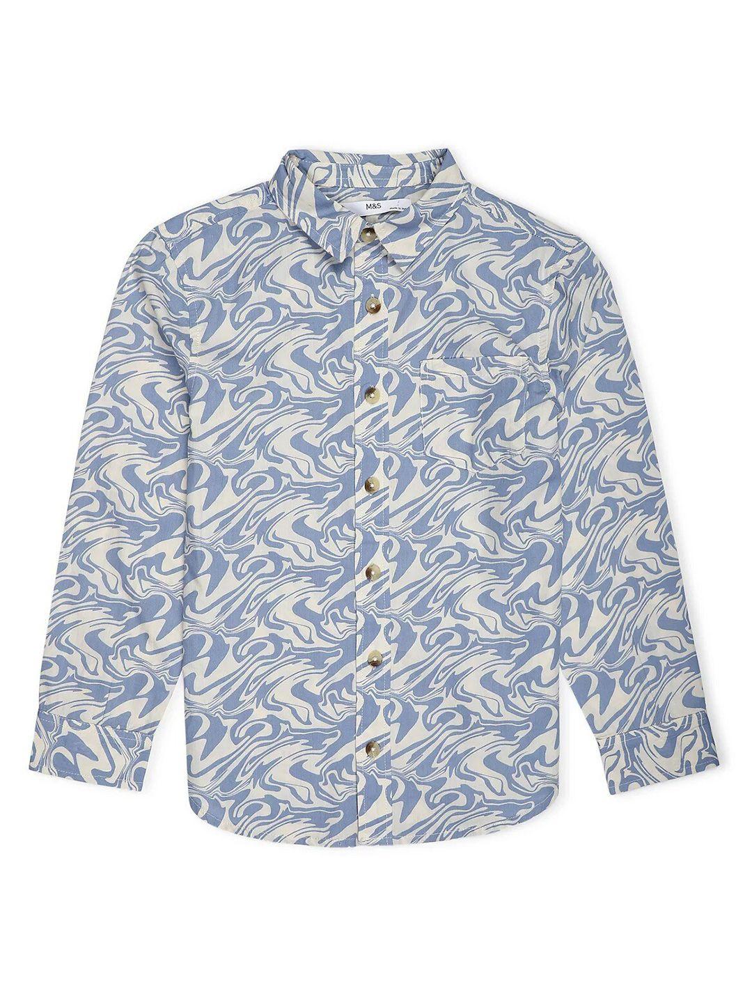 marks & spencer boys blue printed casual shirt