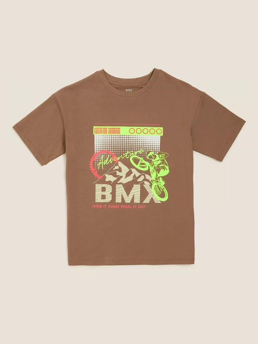 marks & spencer boys brown graphic printed t-shirt