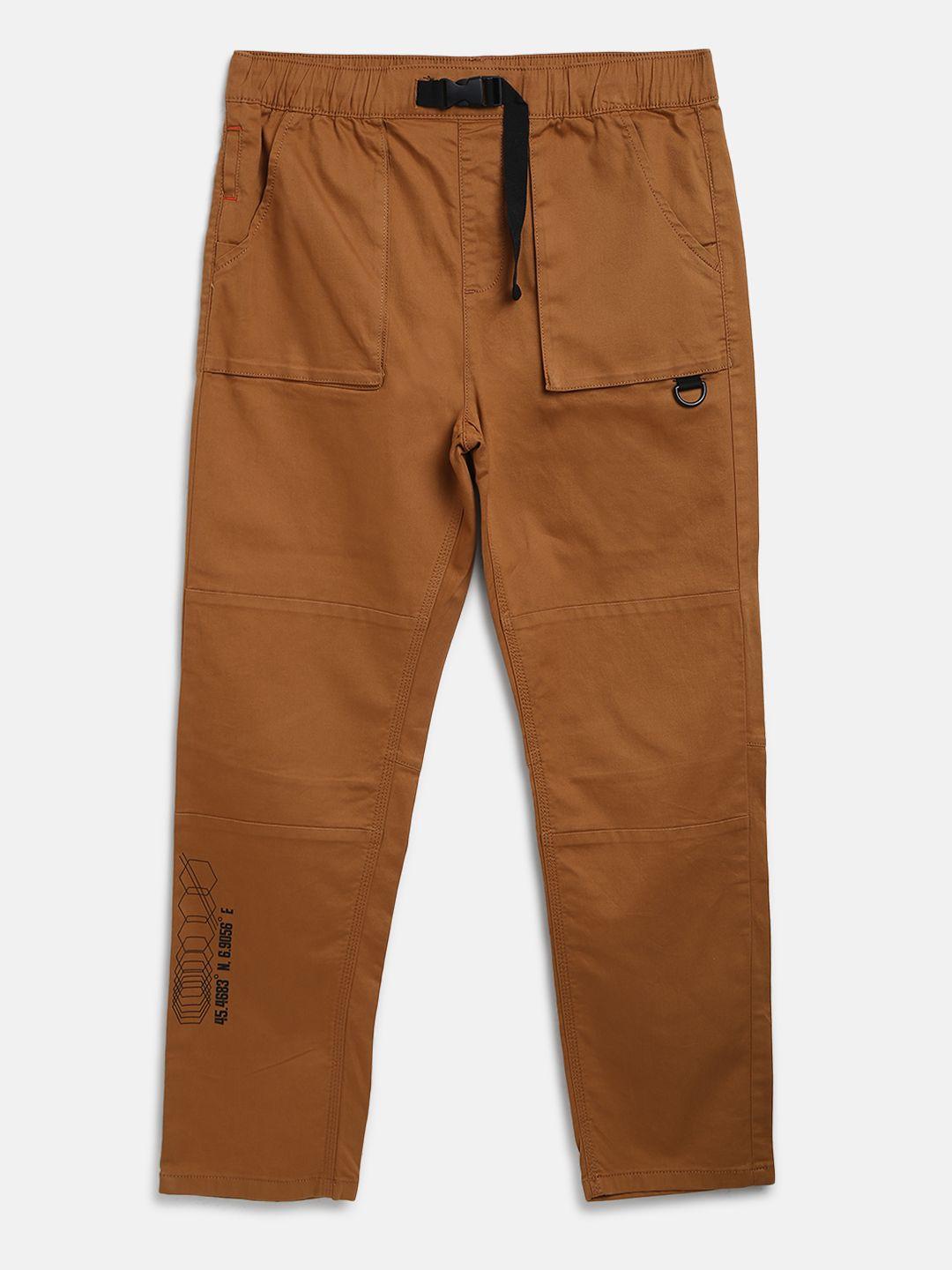 marks & spencer boys brown solid regular trousers with printed detail