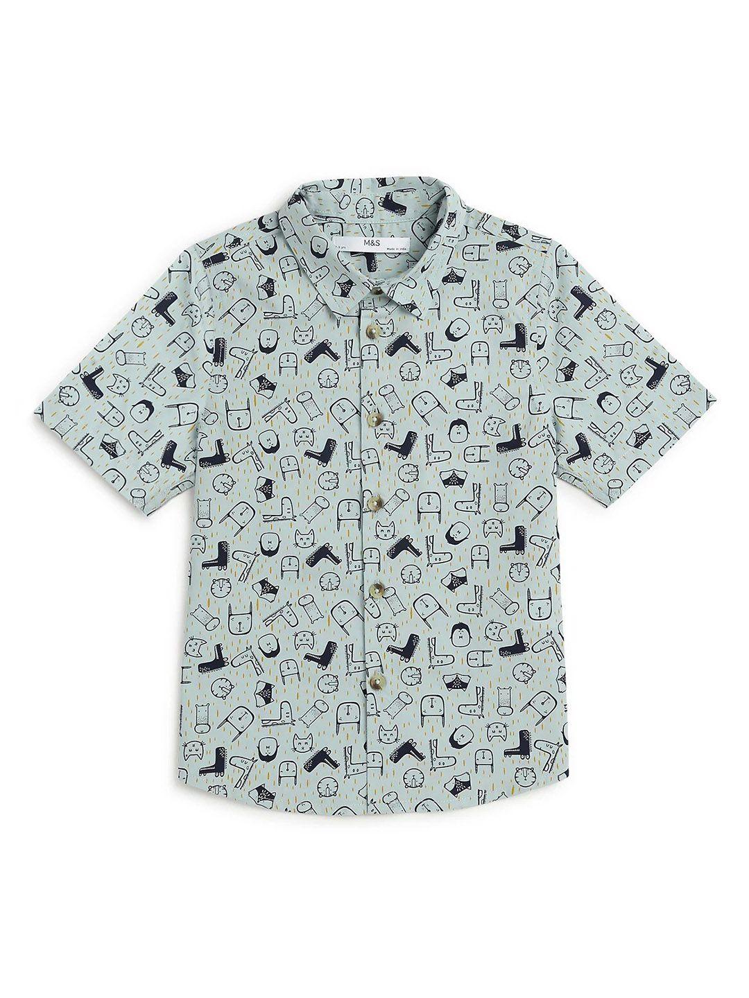 marks & spencer boys conversational printed cotton casual shirt