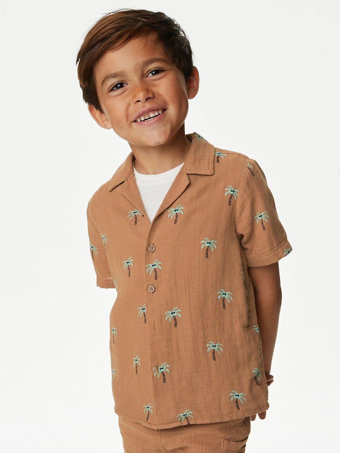 marks & spencer boys conversational printed cuban collar casual shirt with t-shirt