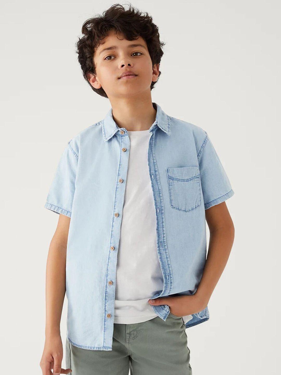 marks & spencer boys faded pure cotton casual shirt