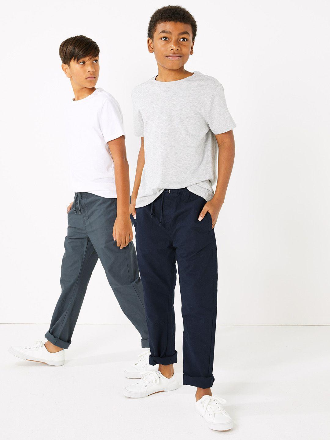 marks & spencer boys navy blue & grey set of 2 regular trousers