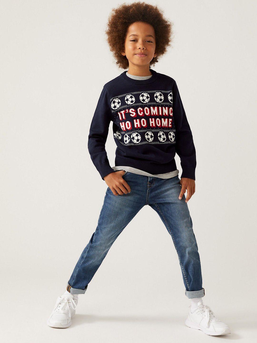 marks & spencer boys navy blue solid sweatshirt