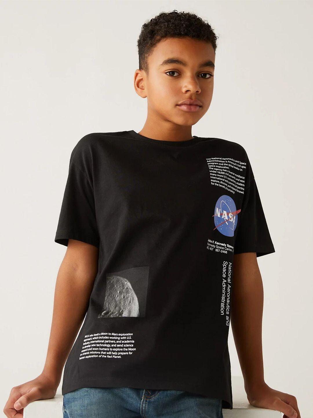 marks & spencer boys printed drop-shoulder pure cotton t-shirt