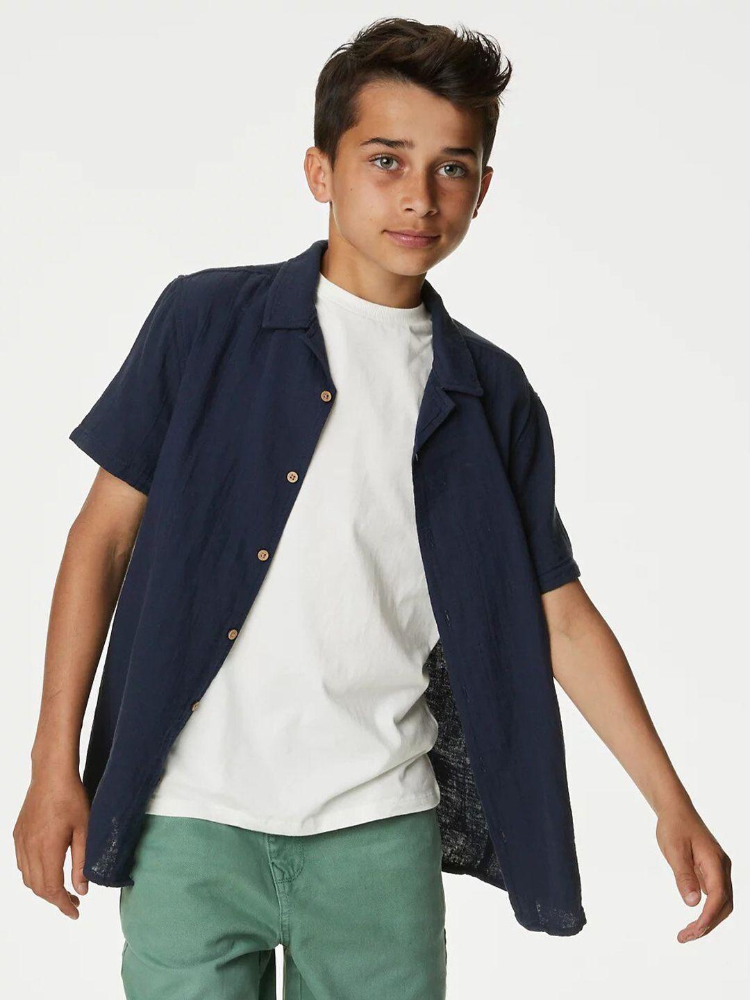 marks & spencer boys pure cotton casual shirt with t-shirt