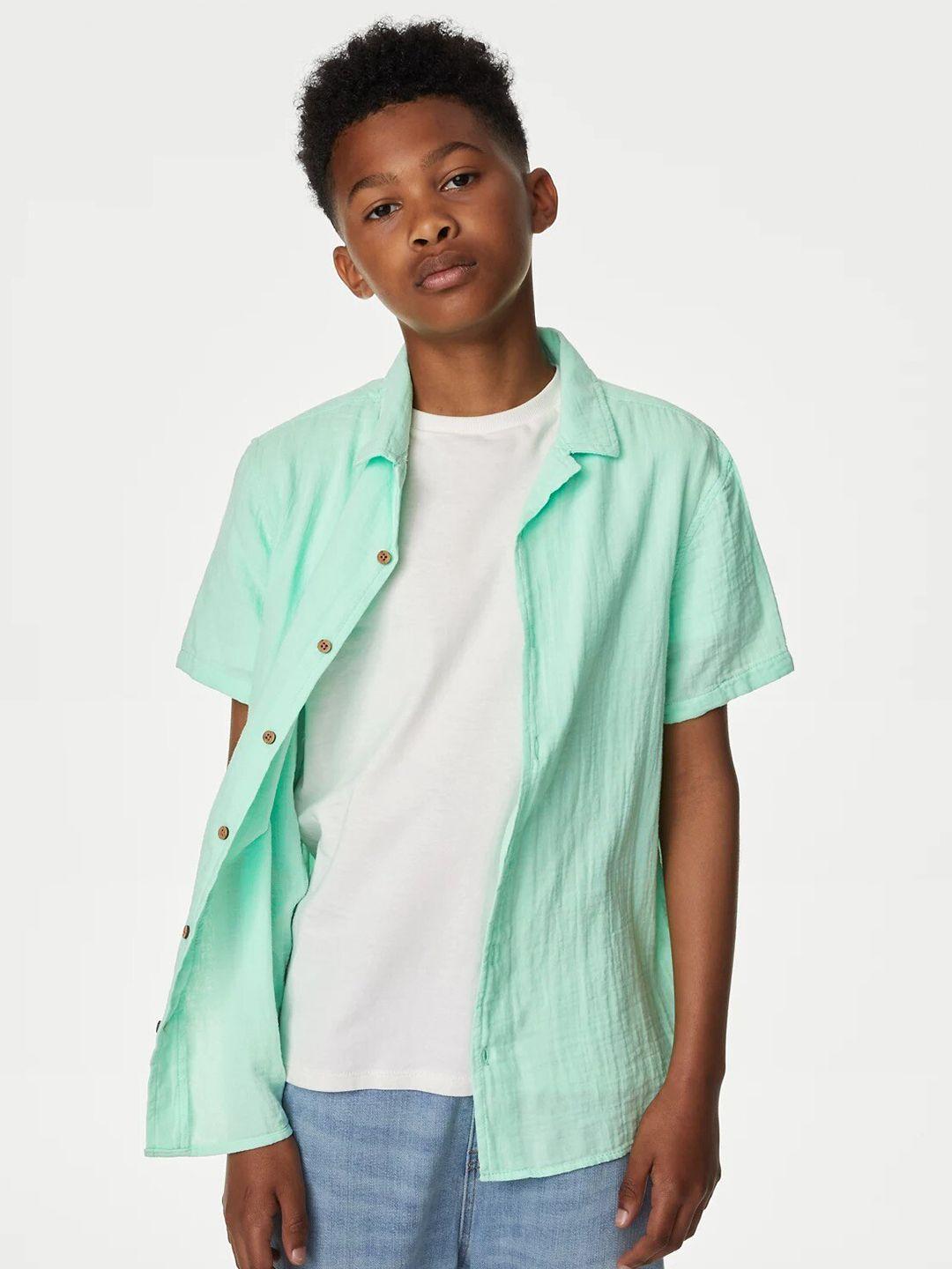 marks & spencer boys pure cotton casual shirt with t-shirt