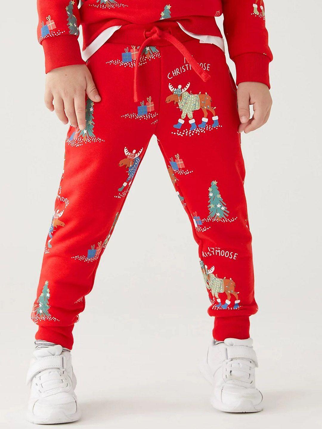 marks & spencer boys red printed high-rise joggers trousers