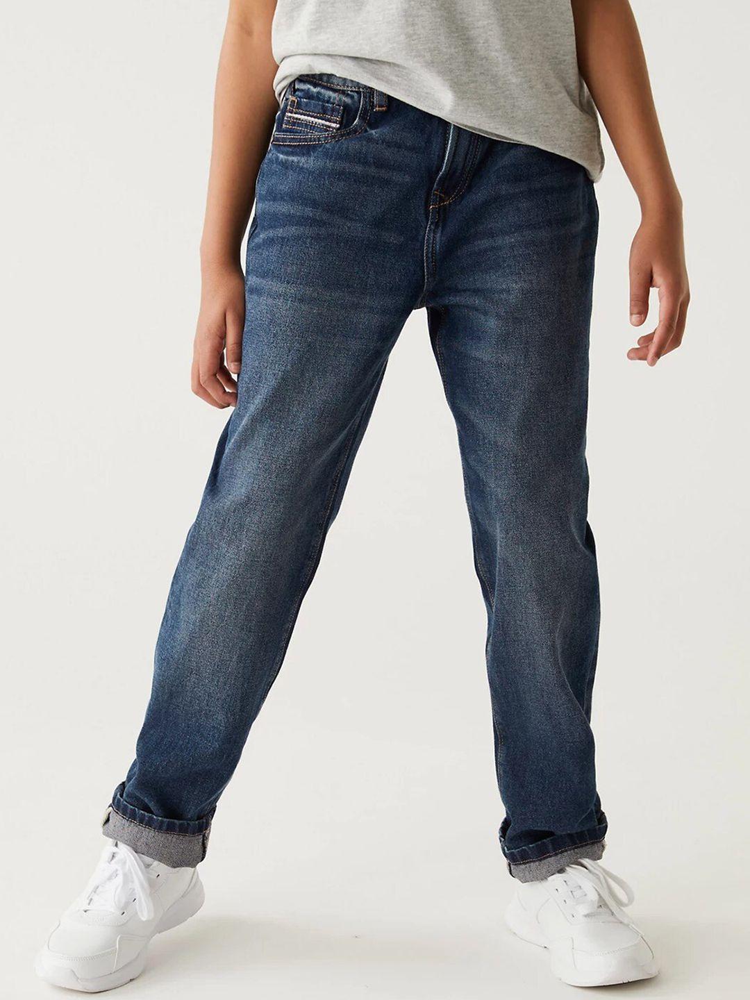 marks & spencer boys relaxed fit high-rise light fade pure cotton jeans