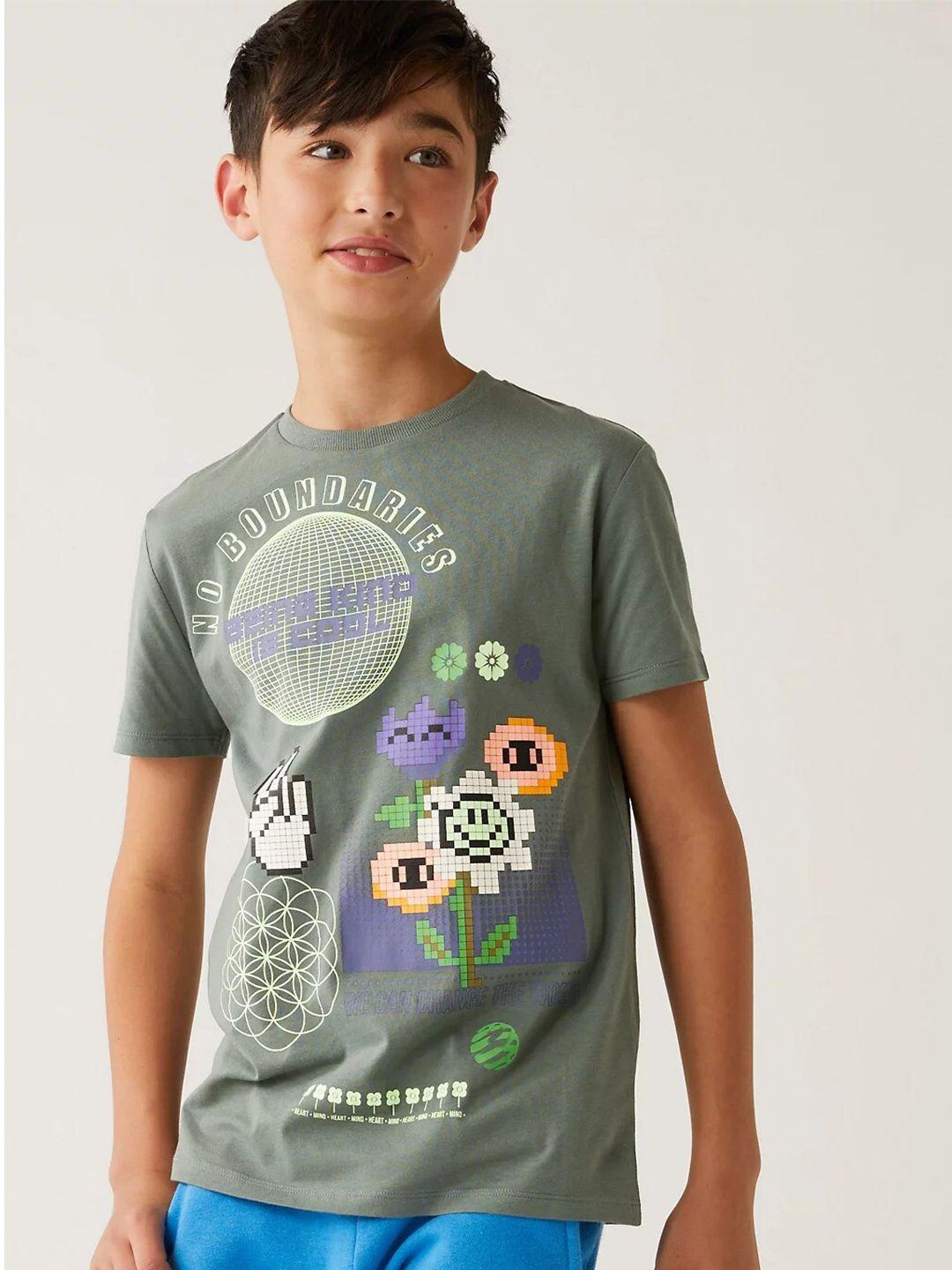 marks & spencer boys round neck printed pure cotton t-shirt
