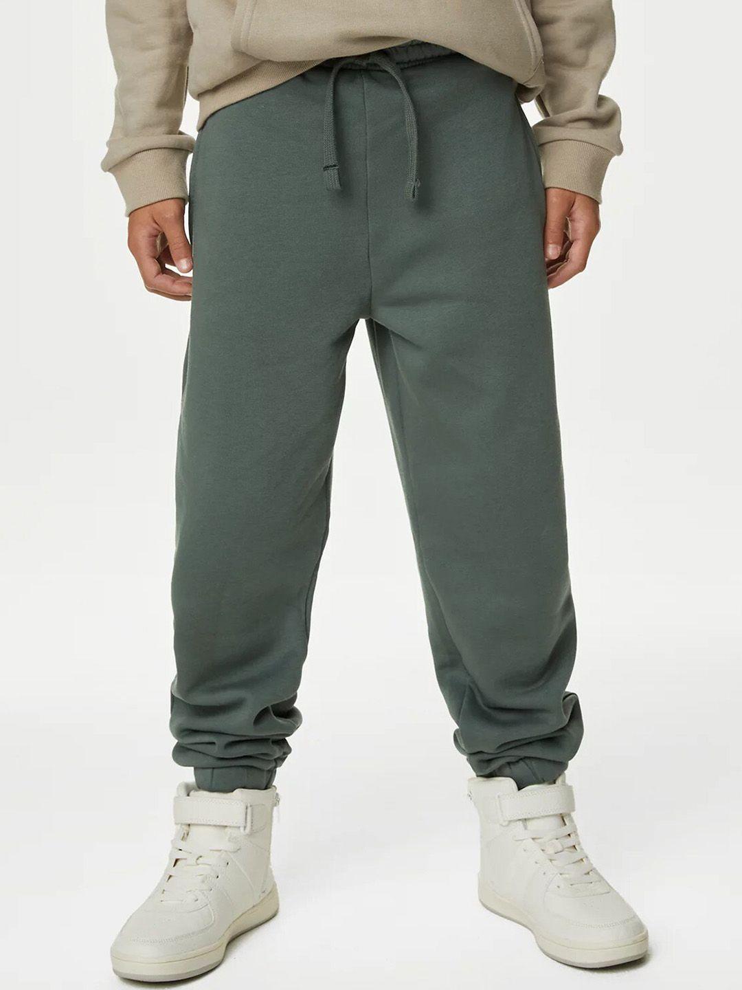 marks & spencer boys sea green mid rise plain joggers