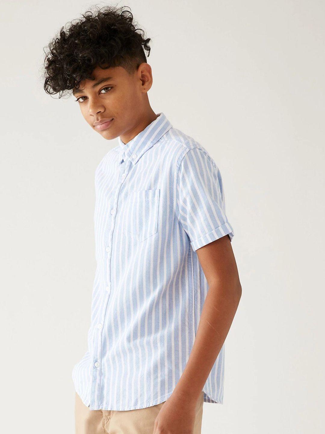 marks & spencer boys striped cotton casual shirt