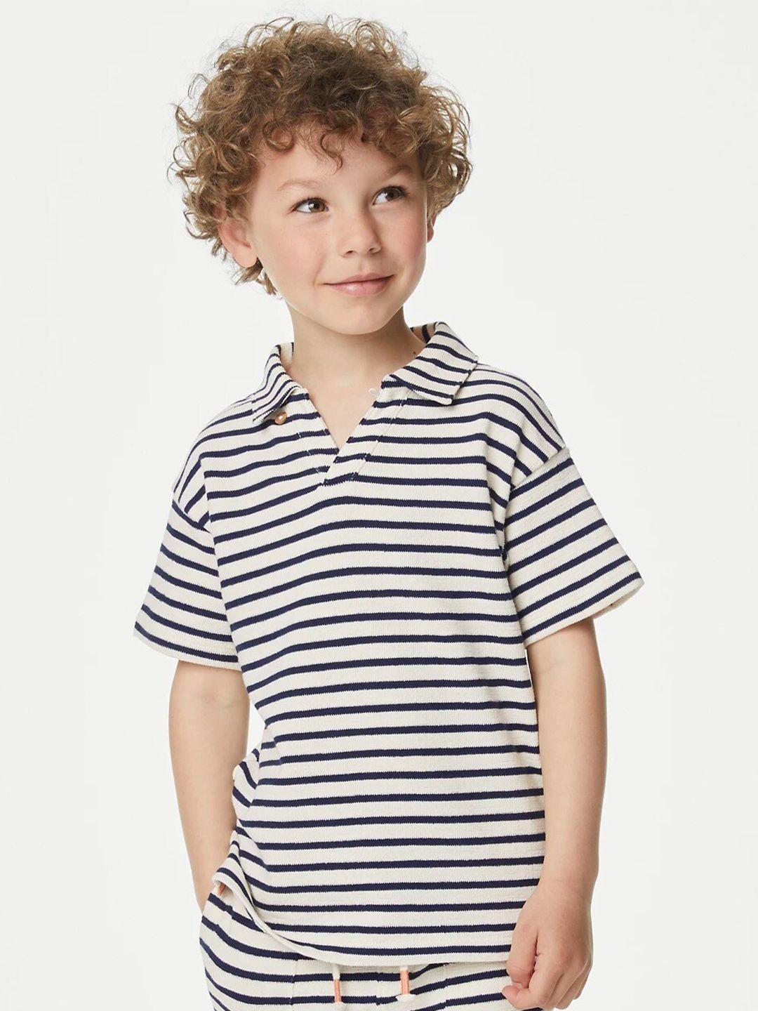 marks & spencer boys striped spread collar cotton regular t-shirt