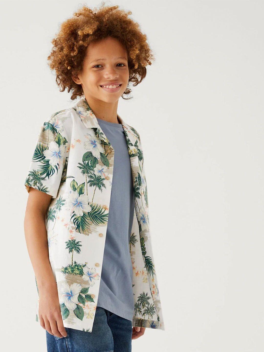 marks & spencer boys tropical printed pure cotton shirt