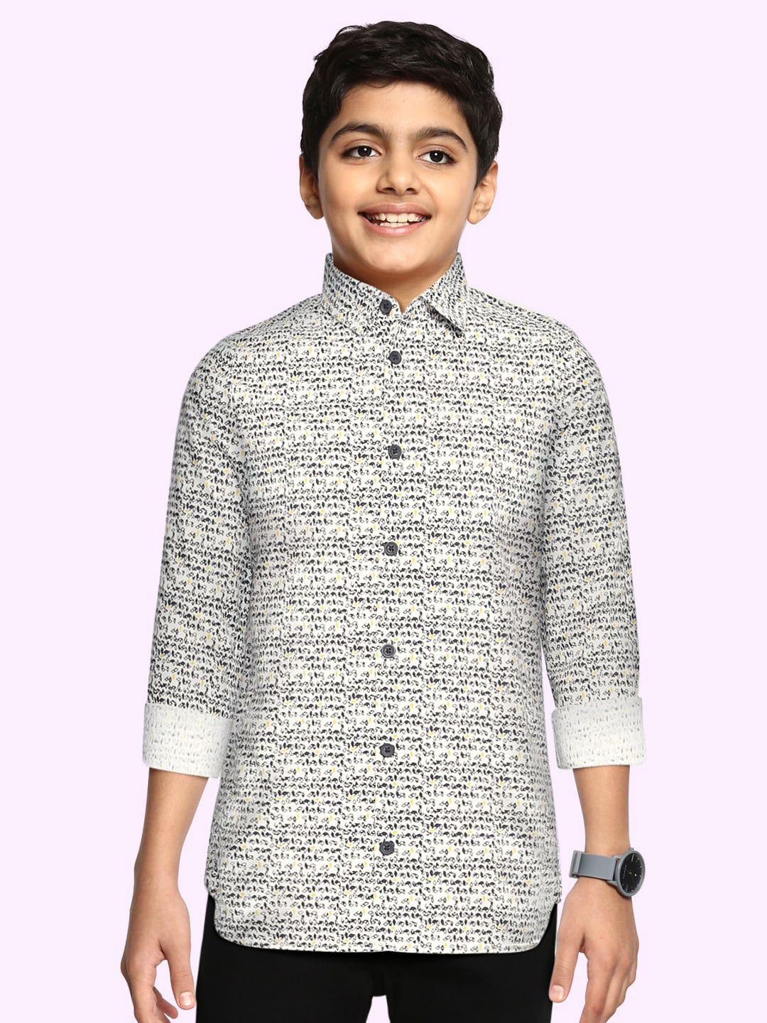 marks & spencer boys white & navy blue geometric print shirt