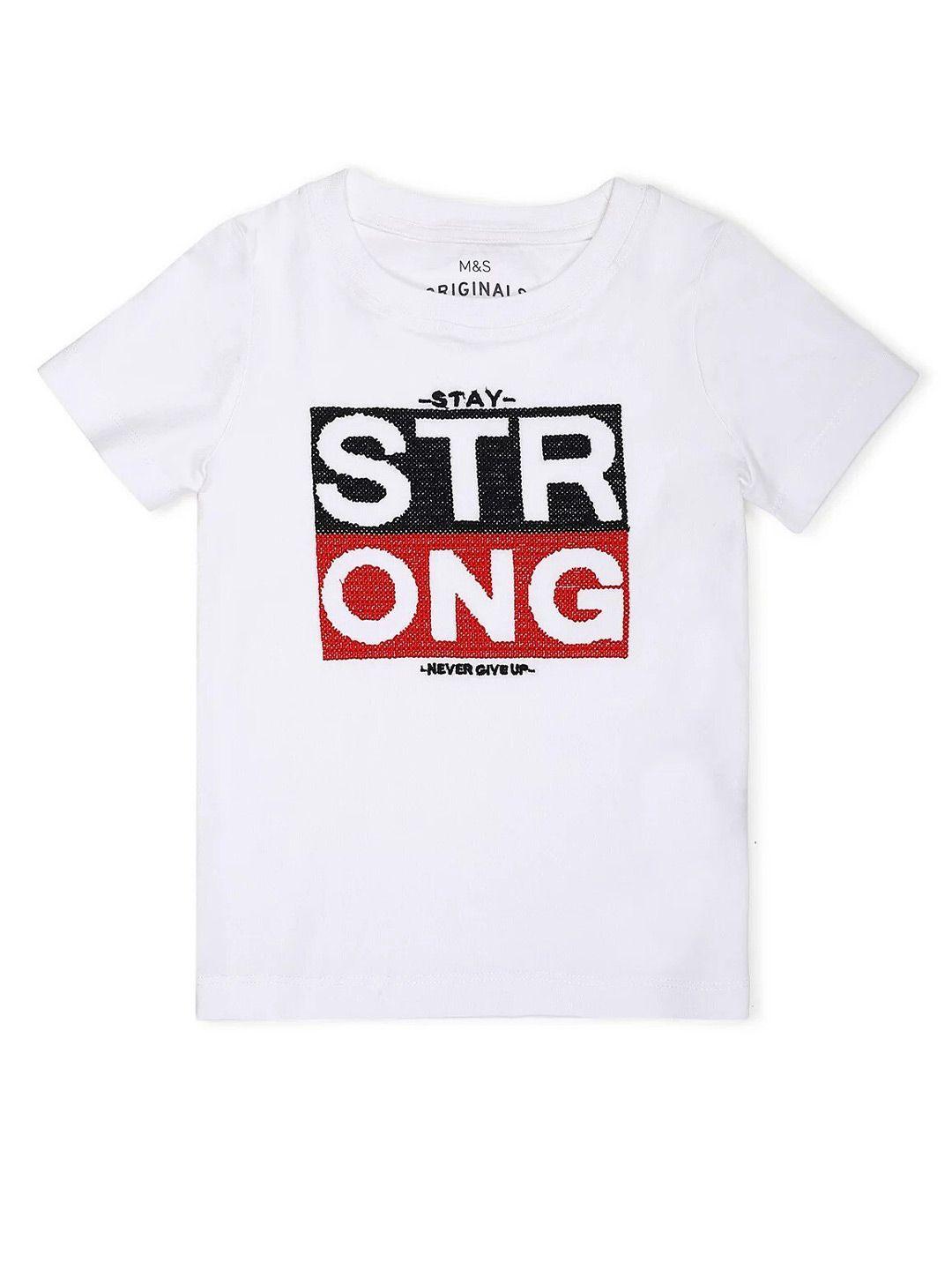 marks & spencer boys white typography printed pure cotton t-shirt