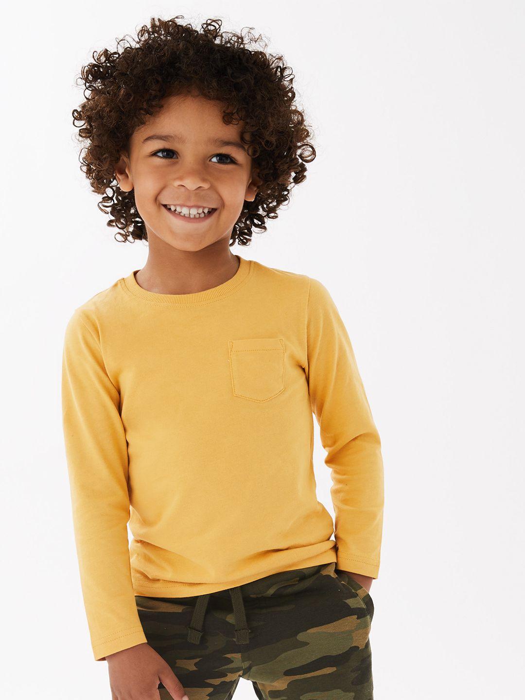 marks & spencer boys yellow printed cotton t-shirt