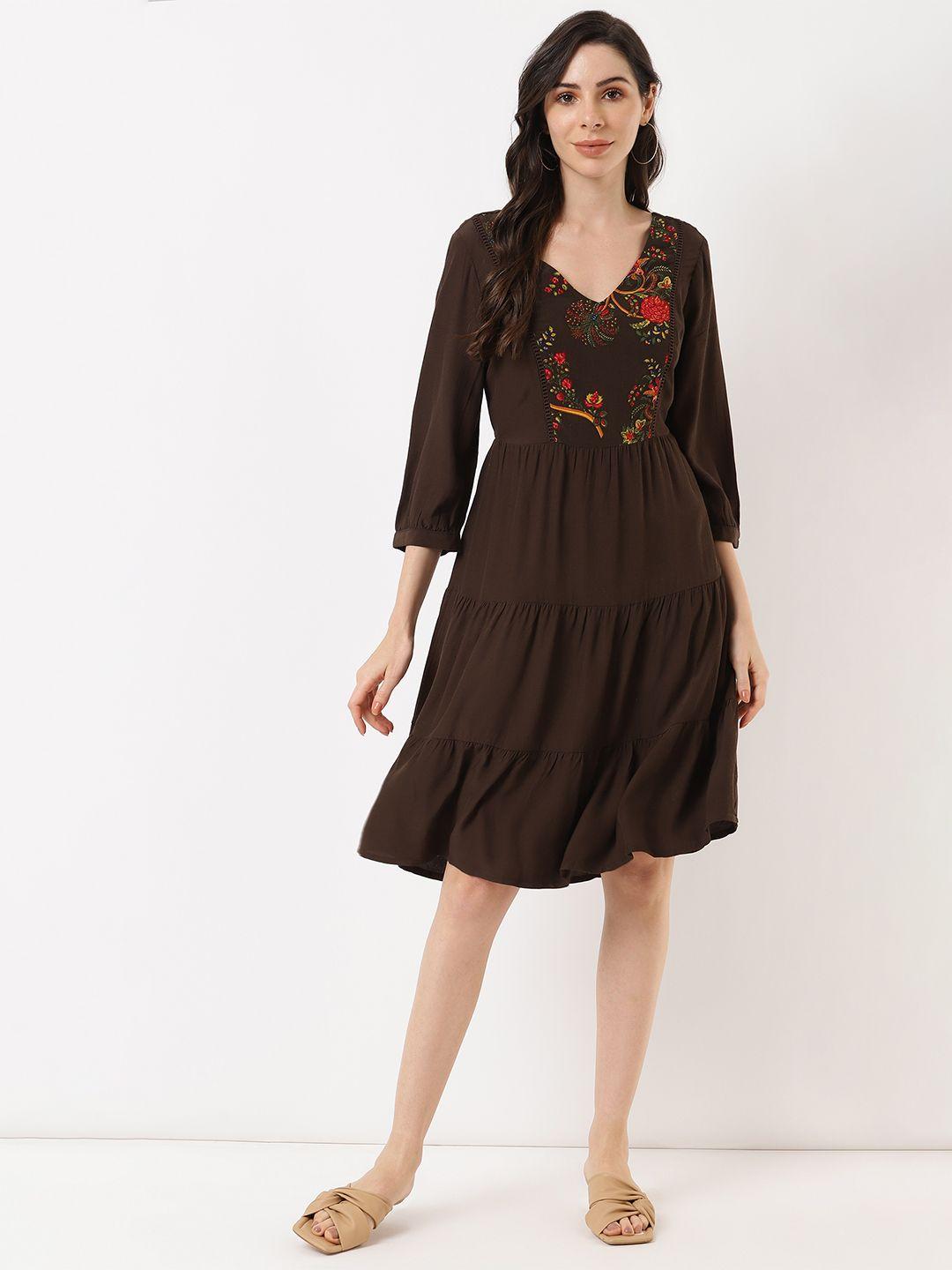 marks & spencer brown floral embroidered maxi dress