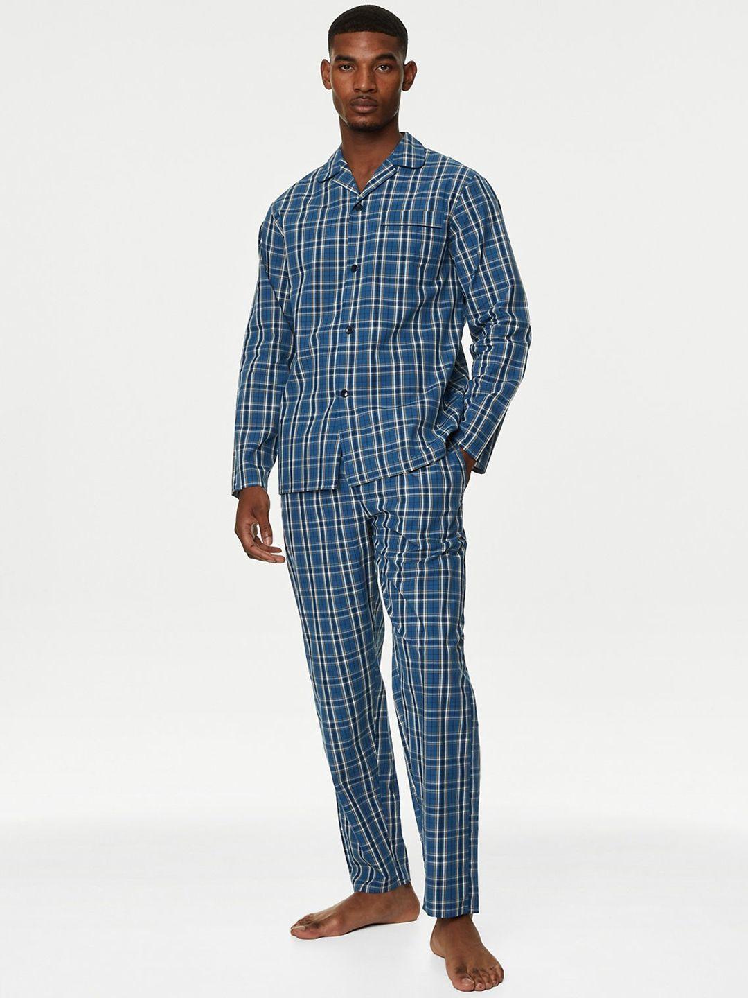 marks & spencer checked pure cotton night suit