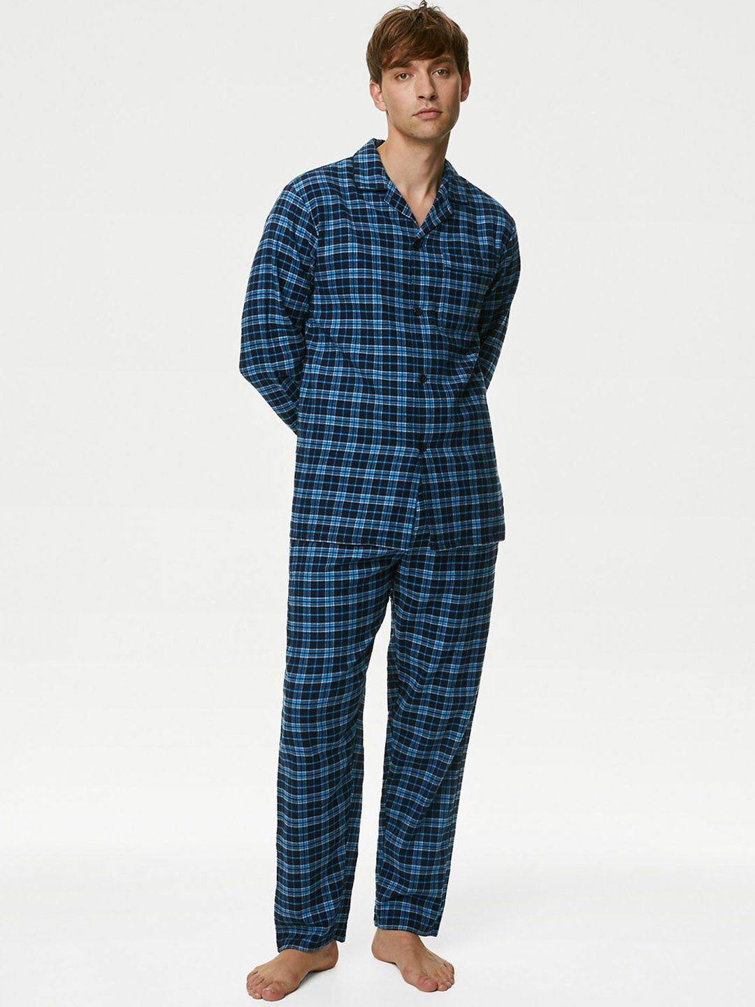 marks & spencer checked pure cotton shirt & lounge pants