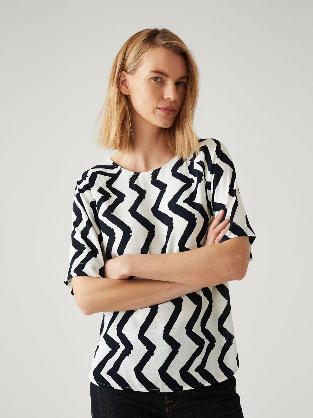 marks & spencer chevron printed round neck top