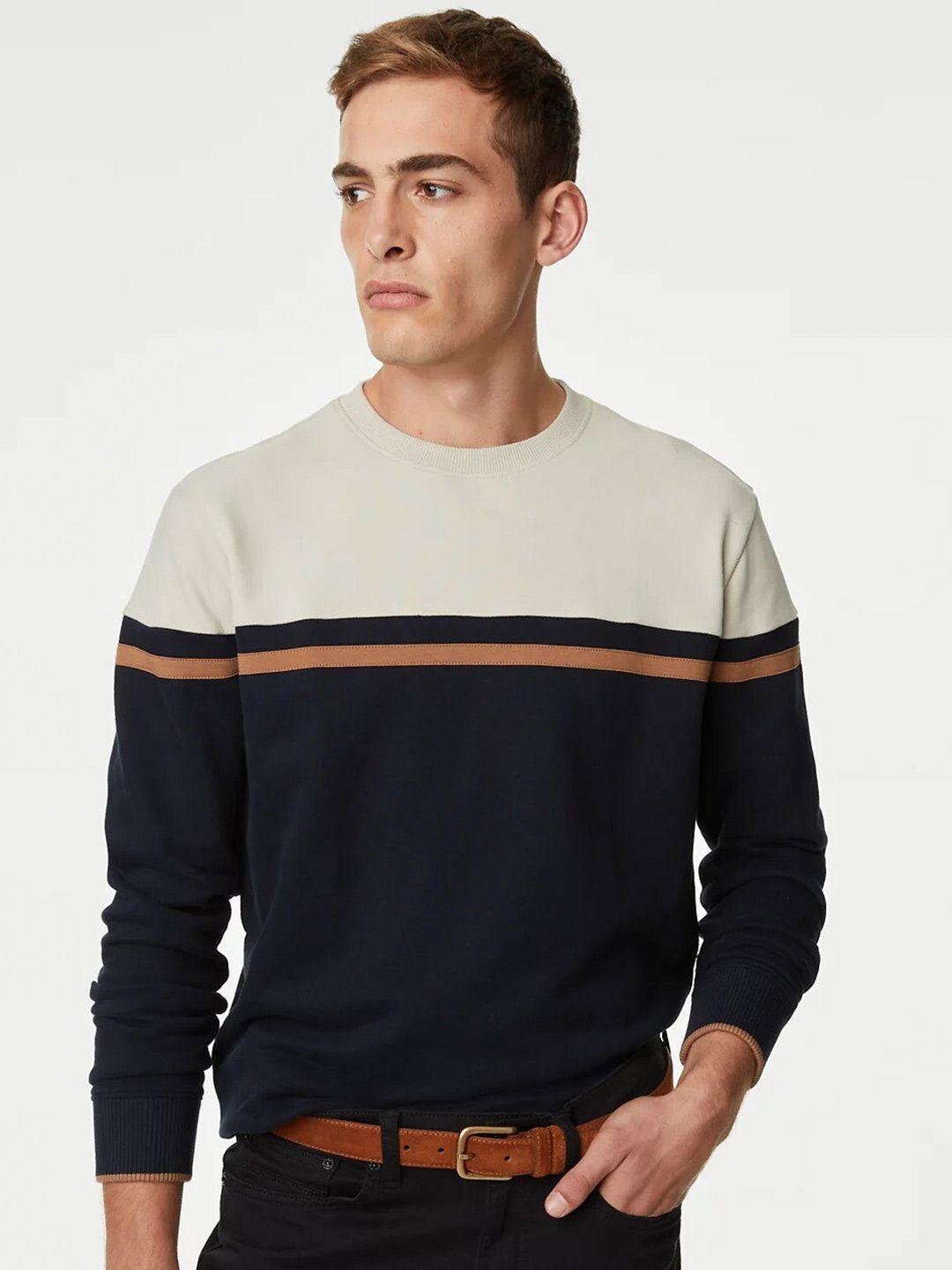 marks & spencer colourblocked pure cotton pullover sweatshirt