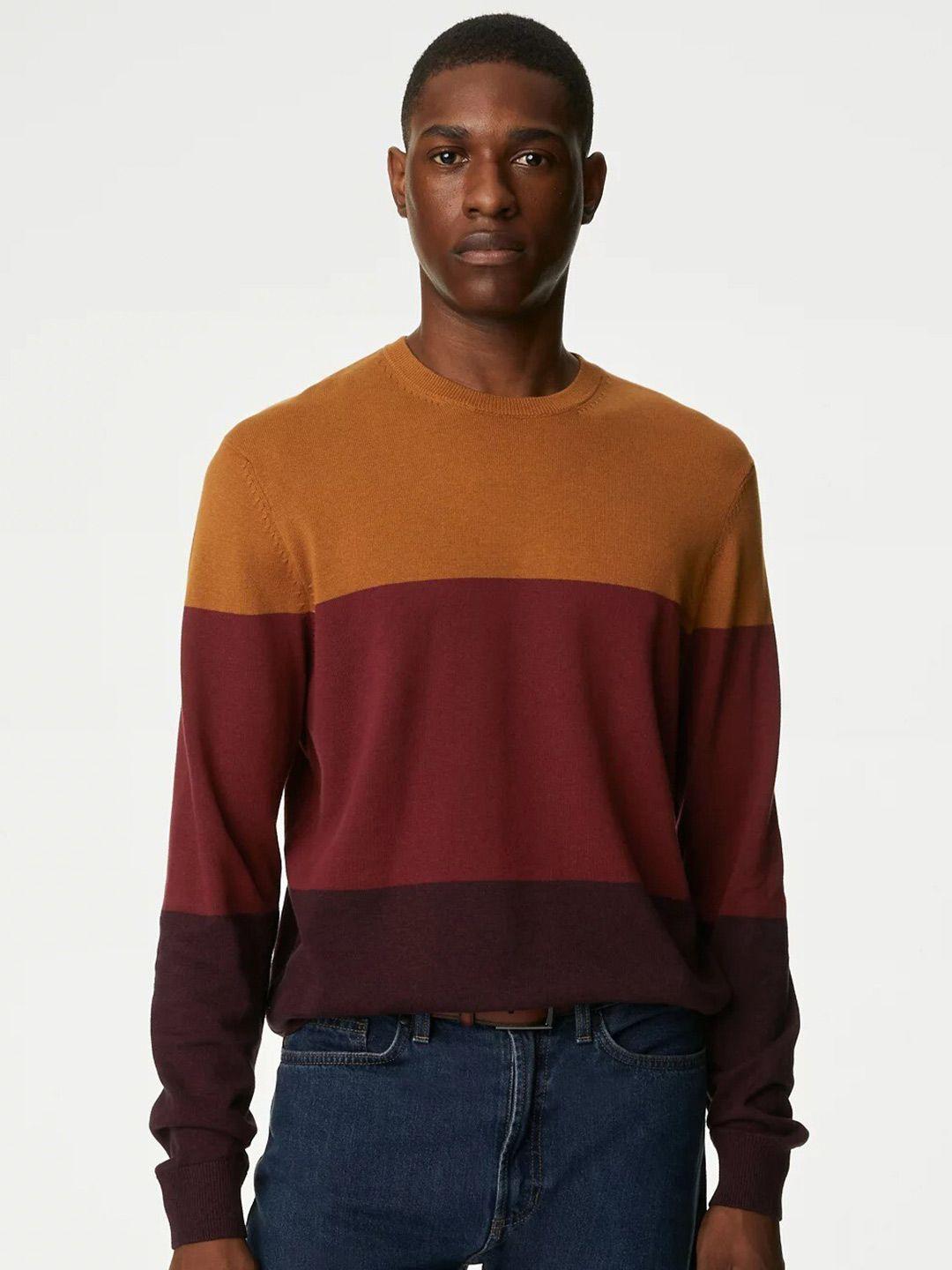 marks & spencer colourblocked pure cotton pullover