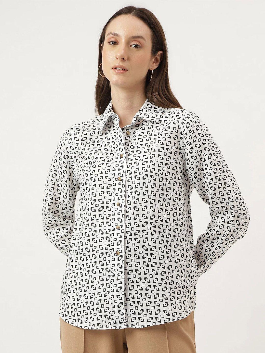 marks & spencer conversational printed opaque casual pure linen shirt