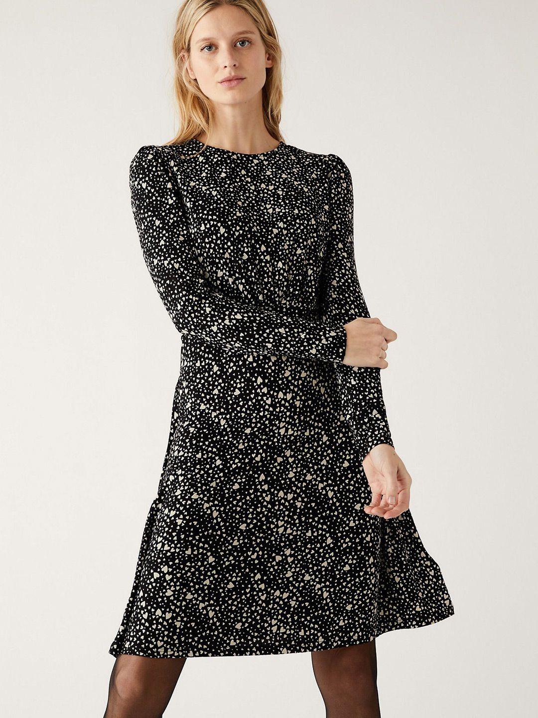 marks & spencer conversational printed puff sleeves a-line dress