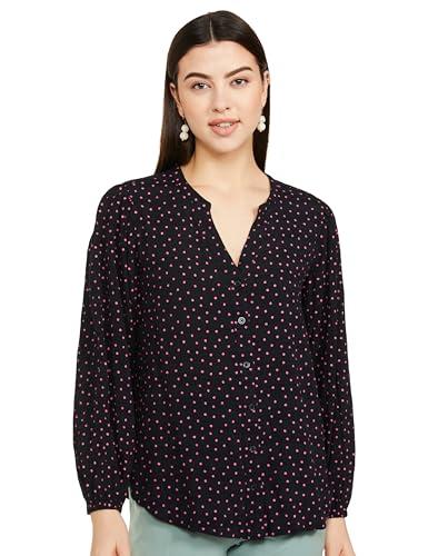 marks & spencer cotton blend printed v-neck relaxed blouse t411485w black mix (10)