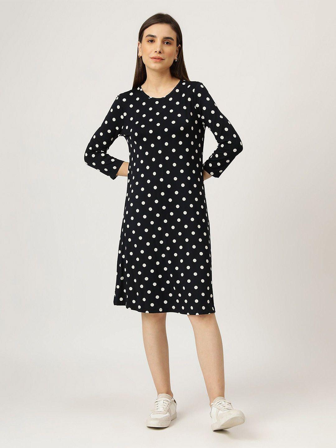 marks & spencer cream-coloured printed polka dots a-line dress