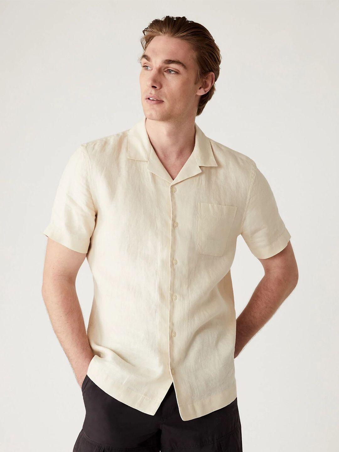 marks & spencer cuban collar pure linen casual shirt