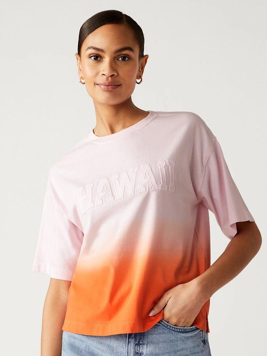 marks & spencer embroidered ombre pure cotton t-shirt