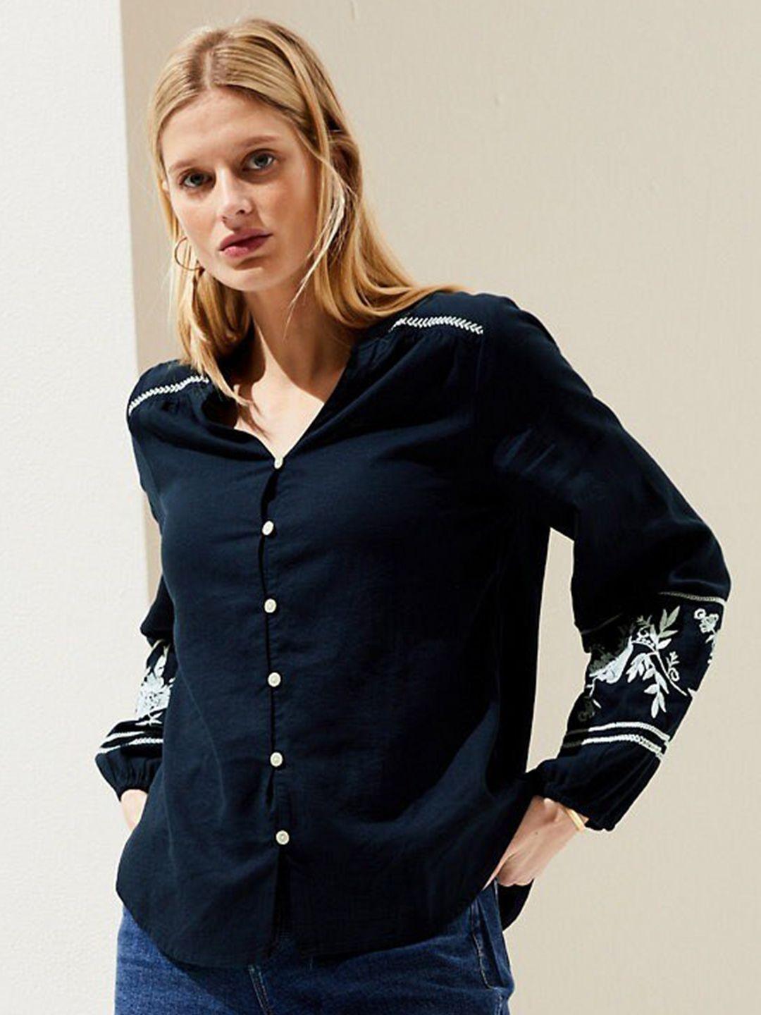 marks & spencer embroidered puff sleeves shirt style top