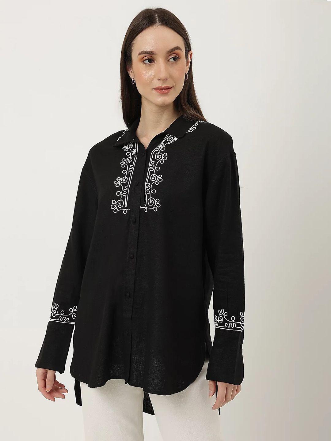 marks & spencer ethnic motif embroidered casual shirt